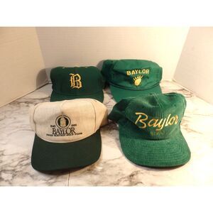 Lot of 4 VINTAGE Baylor University hats Green Corduroy RARE Pro-line Made in USA